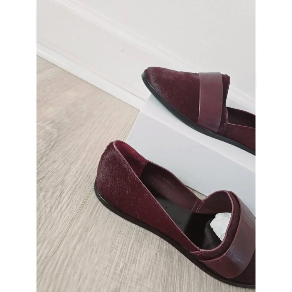 Vince Mason Burgundy Red Calf Hair Leather Slip On Loafer Flats Shoes Size 10
